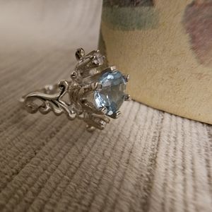 Sterling Silver Aquamarine Ring with 2 Diamond Chips